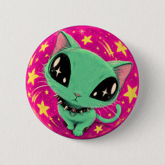 Botón de Arte Espacial de Gato Alien con Ojo de Pe