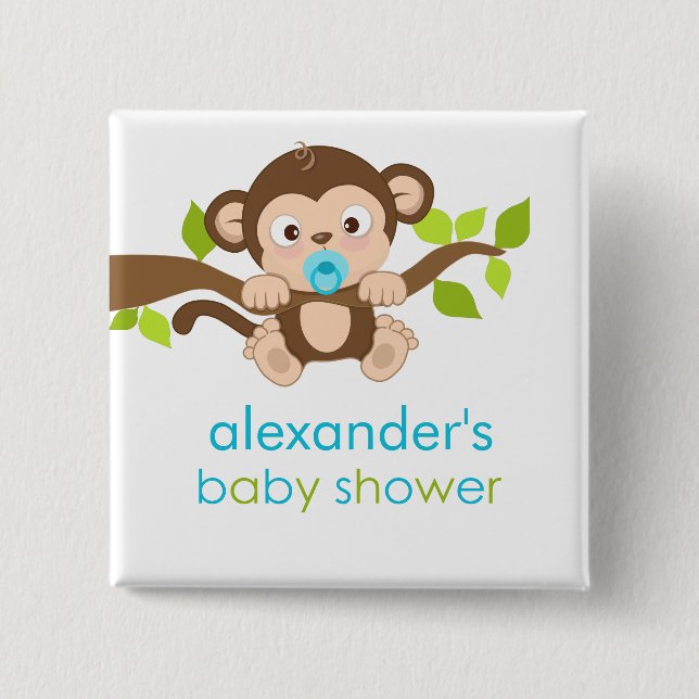 botón de Baby Shower Cuaderno Niño Mono (Anverso)