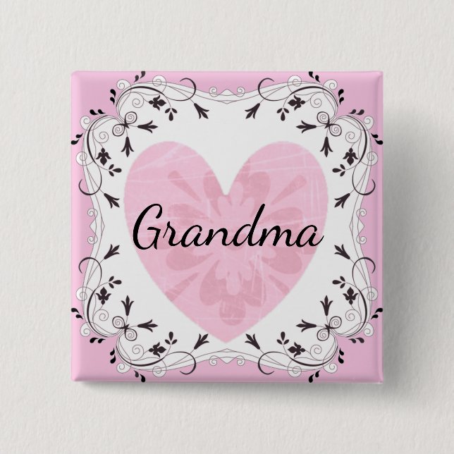 Botón de Baby Shower de Abuela con Rosa y Negro (Anverso)