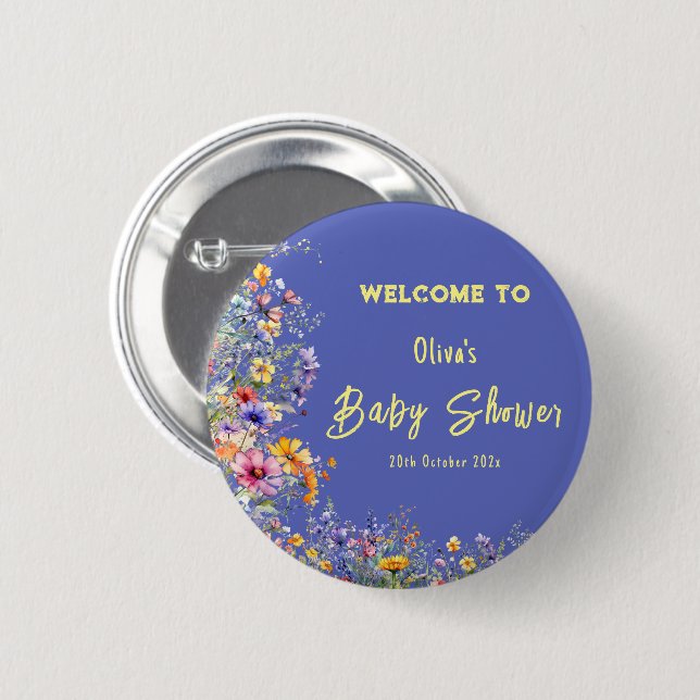 Botón de Baby Shower de Flores Silvestres (Anverso y reverso)