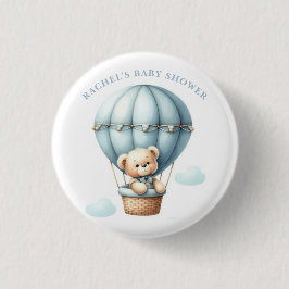 Botón de Baby Shower de Globo Aerostático de Osito