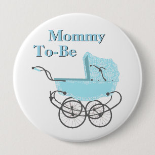 Botón De Baby Shower De La Mamá Del Pram Azul Vint
