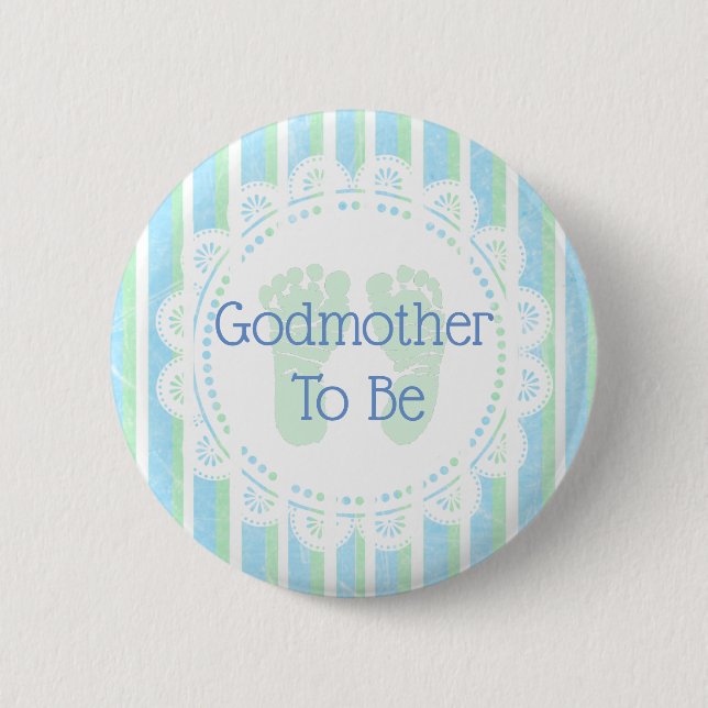 Botón de Baby Shower "Godwoman to be Blue Green" (Anverso)