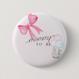 Botón de Baby Shower 'Mamá en Camino' con Lazo Ros