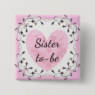 Botón de Baby Shower Rosa y Negro "Hermana en cami