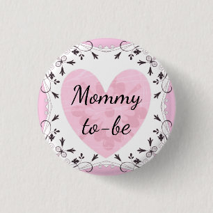 Botón de Baby Shower rosa y negro "Mamá en camino"