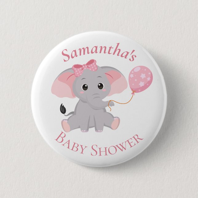 botón de Baby Shower rosado para elefantes pequeño (Anverso)