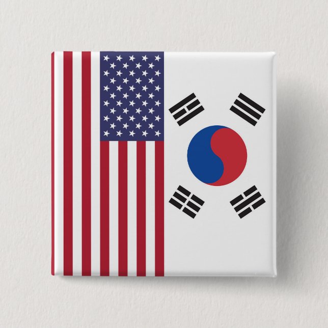 Botón de bandera de Estados Unidos y Corea (Anverso)