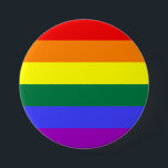 Botón de bandera del orgullo arcoiris<br><div class="desc">La versión en seis colores de la Bandera del Orgullo Gay es popular desde 1979. El número de rayas se redujo a un número par para evitar que el color medio se ocultara cuando se colgaba verticalmente en los faroles. La banda añil fue cambiada por raya azul real.</div>