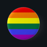 Botón de bandera del orgullo arcoiris<br><div class="desc">La versión en seis colores de la Bandera del Orgullo Gay es popular desde 1979. El número de rayas se redujo a un número par para evitar que el color medio se ocultara cuando se colgaba verticalmente en los faroles. La banda añil fue cambiada por raya azul real.</div>
