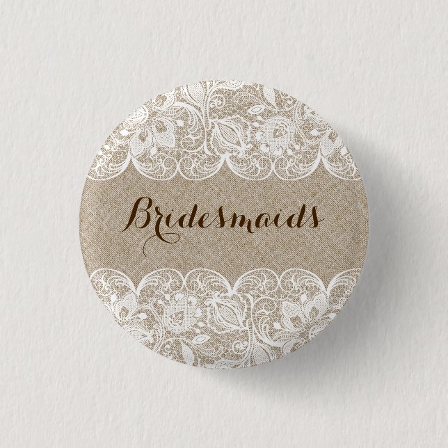 Botón de Bridesmaids de Linen Beige y Lace Blanco (Anverso)