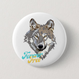 Botón de cabeza del lobo libre para siempre