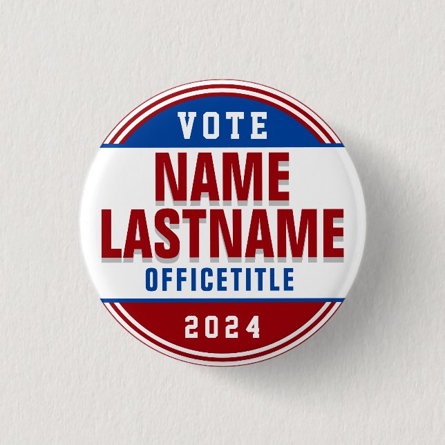 Botón de campaña electoral rojo, azul blanco (Anverso)