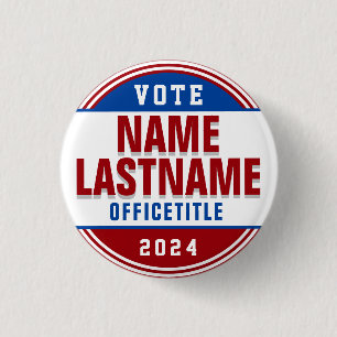 Botón de campaña electoral rojo, azul blanco