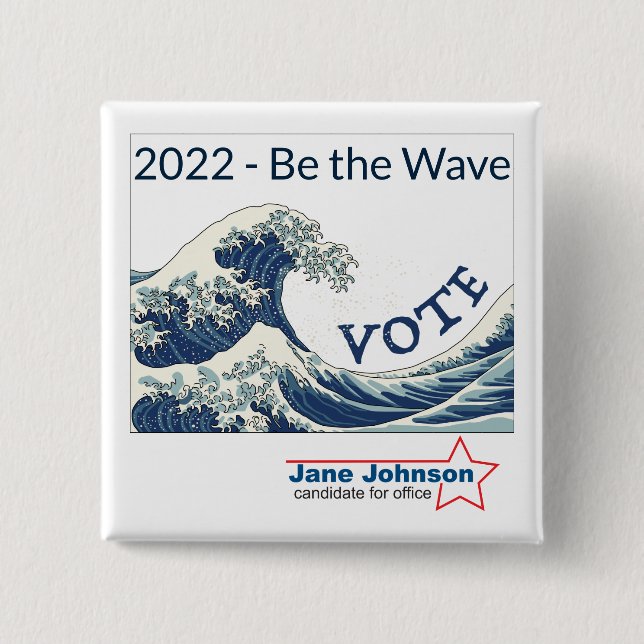 botón de campaña personalizable de oleada azul 202 (Anverso)