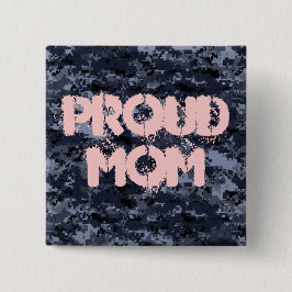 Botón de Camuflaje Azul de Mamá Orgullosa Militar