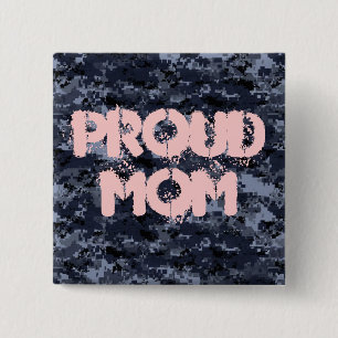 Botón de Camuflaje Azul de Mamá Orgullosa Militar