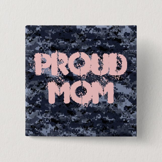 Botón de Camuflaje Azul de Mamá Orgullosa Militar (Anverso)