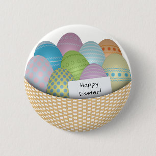 Botón de Cesta de Pascua con Huevos Coloreados