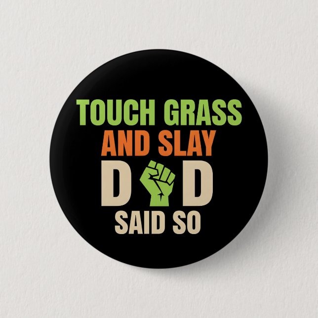 Botón de cita de 'Touch Grass Gamer Slay' con humo (Anverso)