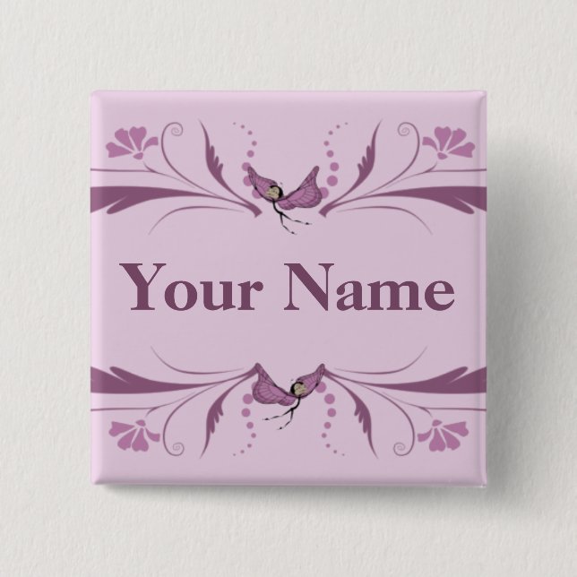 Botón de color de malva con Butterfairies (Anverso)