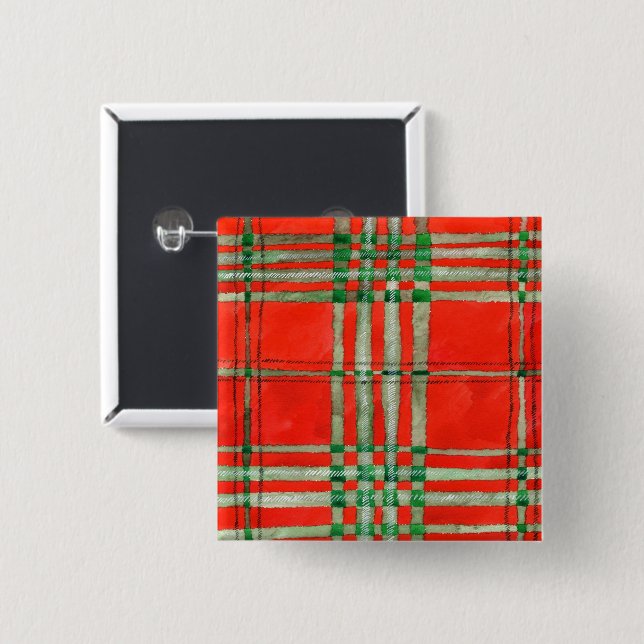 Botón de conexión cuadrado de RED SCOTT TARTAN (Anverso y reverso)