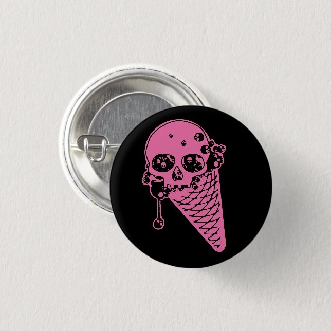 Botón de Cono de Helado Malvado Rosa (Anverso y reverso)