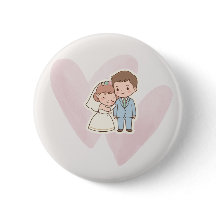 Botón de Corazón de Novia y Novio Adorables