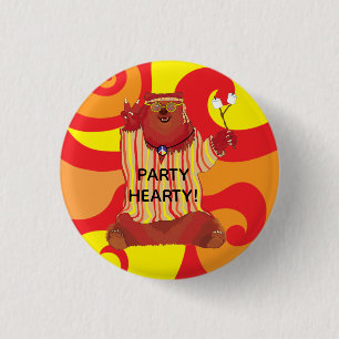 Botón de corazón del Fiesta del oso Groovy
