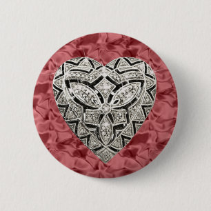 Botón de Corazón Elegante Redondo Rojo de Diseñado