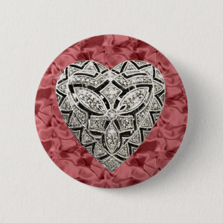 Botón de Corazón Elegante Redondo Rojo de Diseñado