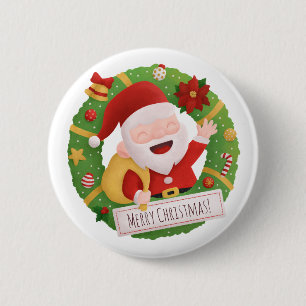 Botón de corona de Navidad de Santa Claus lindo