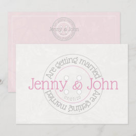 botón de coser invitación de boda rosa y vintage d