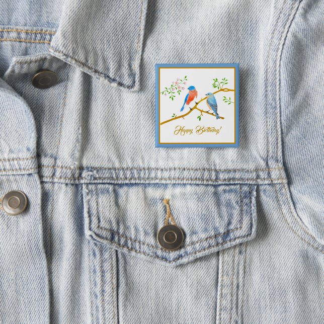 botón de cumpleaños cuadrado de aves azules (In situ)