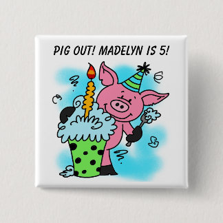 botón de cumpleaños de cerdo rosado personalizado