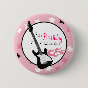 BOTÓN DE CUMPLEAÑOS DE ROCK STAR PINK - PERSONALIZ