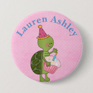 botón de cumpleaños de tortuga y torta personaliza