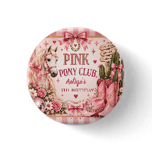 Botón de cumpleaños de vaquera del Club Poni Rosa