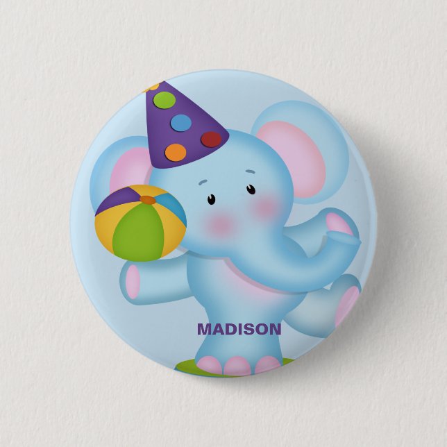 botón de cumpleaños del elefante personalizado (Anverso)