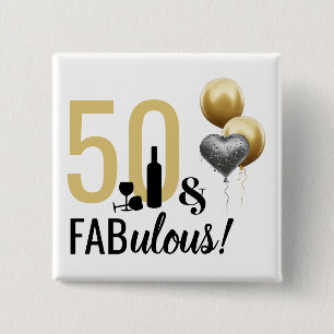 Botón de cumpleaños moderno de oro y negro 50 y fa