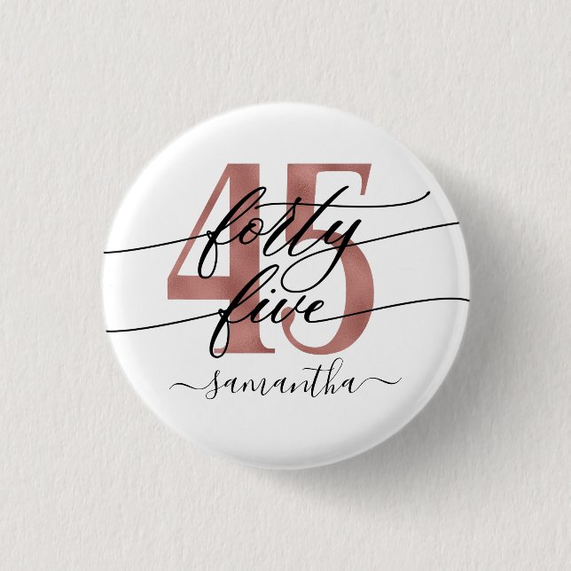 Botón de cumpleaños número 45 del Rosa Gold (Anverso)