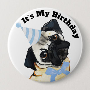 Botón de cumpleaños para perro Pug