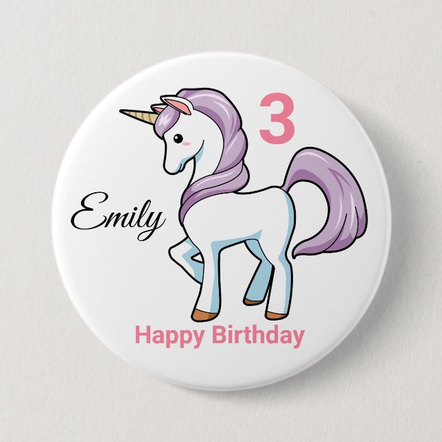Botón de cumpleaños UNICORN Personalización del no (Anverso)