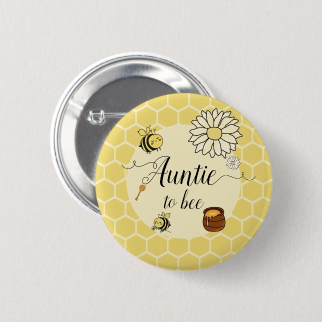 Botón de Cute Bee con Sweet Honey Tía-a-punto-de-s (Anverso y reverso)