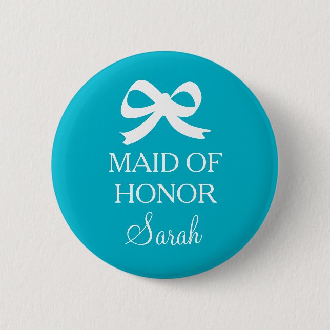 Botón de dama de honor azul turquesa para boda (Anverso)