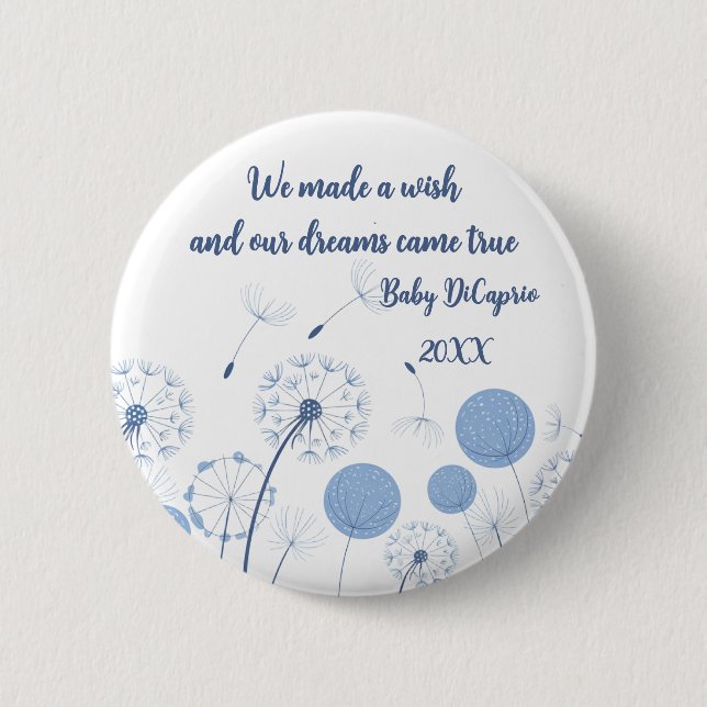 botón de deseo de diente de león azul para invitac (Anverso)