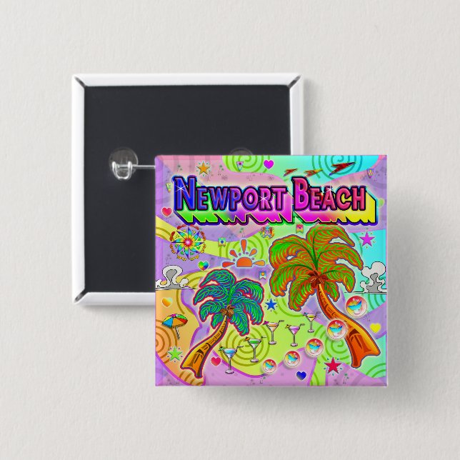 Botón de destino de vacaciones de Newport Beach (Anverso y reverso)