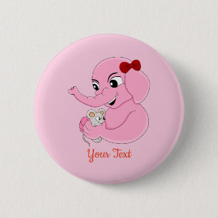Botón de dibujos animados de niña elefante linda