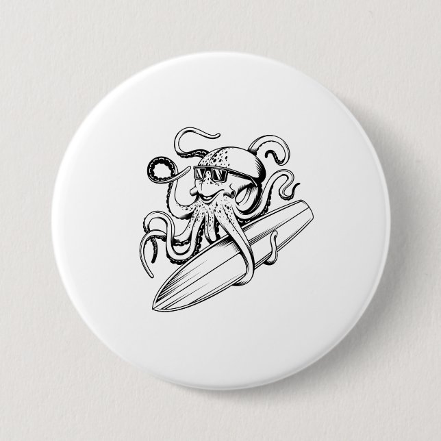 Botón de diseño de pulpo artístico único (Anverso)