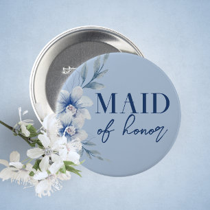 Botón de ducha de novia floral azul Maid of Honor